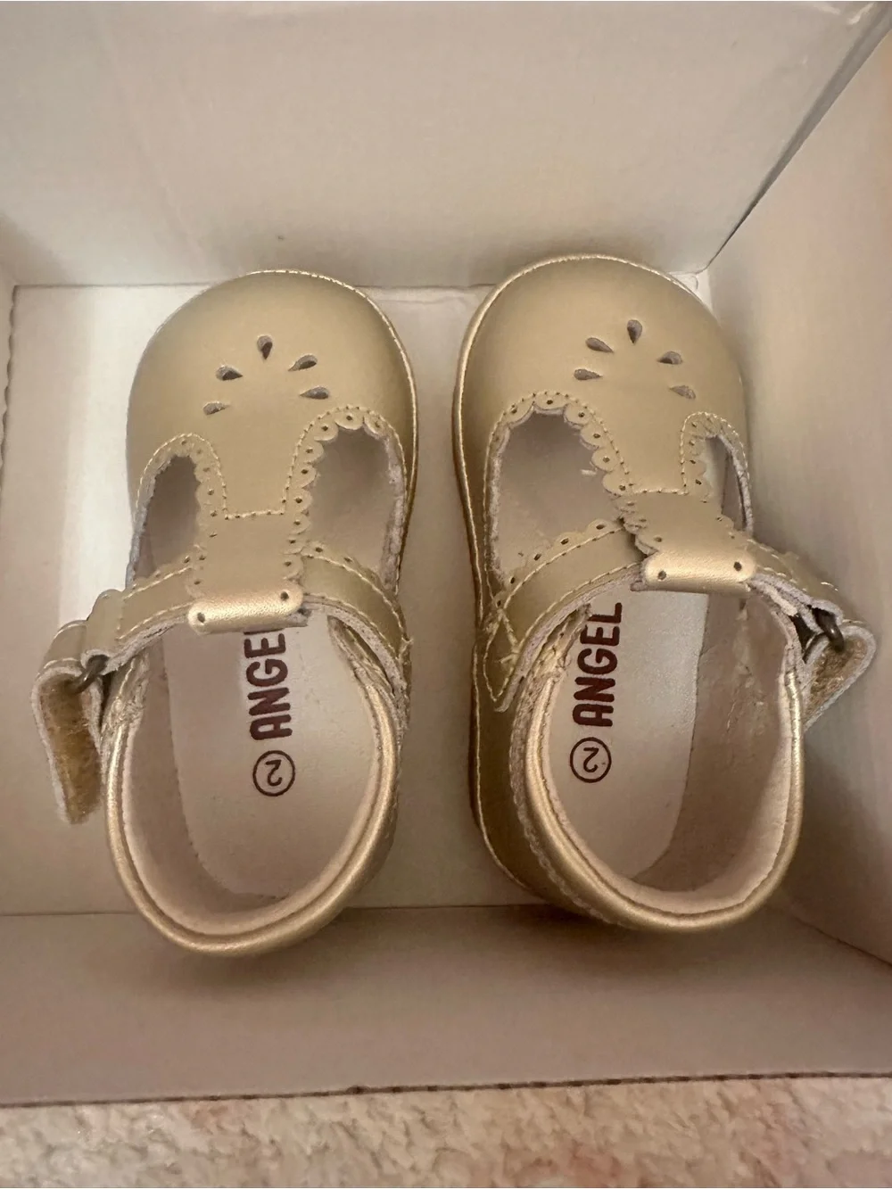 Angel Metallic Gold Mary Jane Baby Shoes with Scalloped Trim